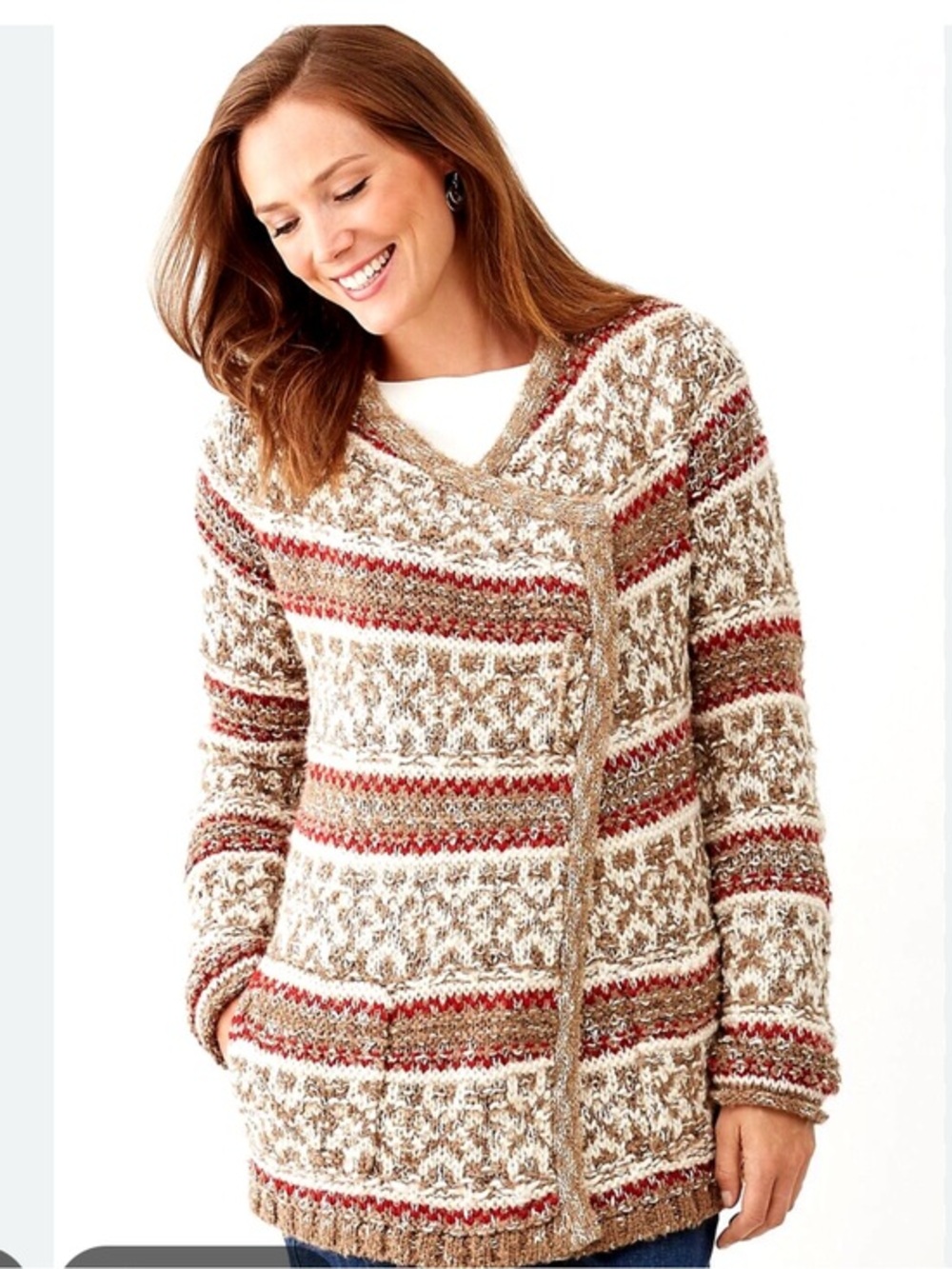 J.Jill Alpaca Wool Blend Marled Open Front Cardigan Sweater XS Boho Cozy Western